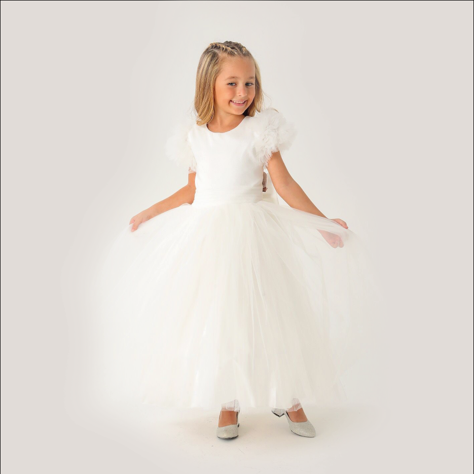 Girl's White Balloon Gown